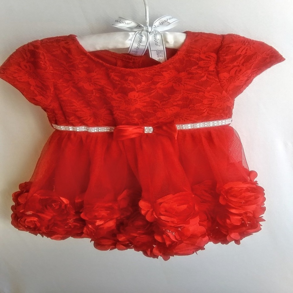 3T Rhinestone Rosette Red Dress